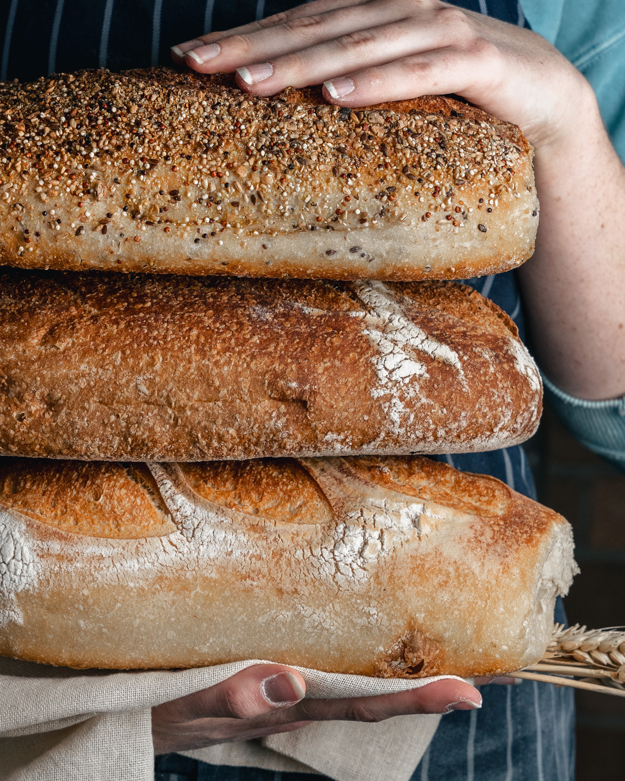 Artisan sourdough loaves fresh from the oven